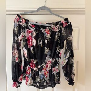 White House Black Market Mesh Off-the-Shoulder Blouse